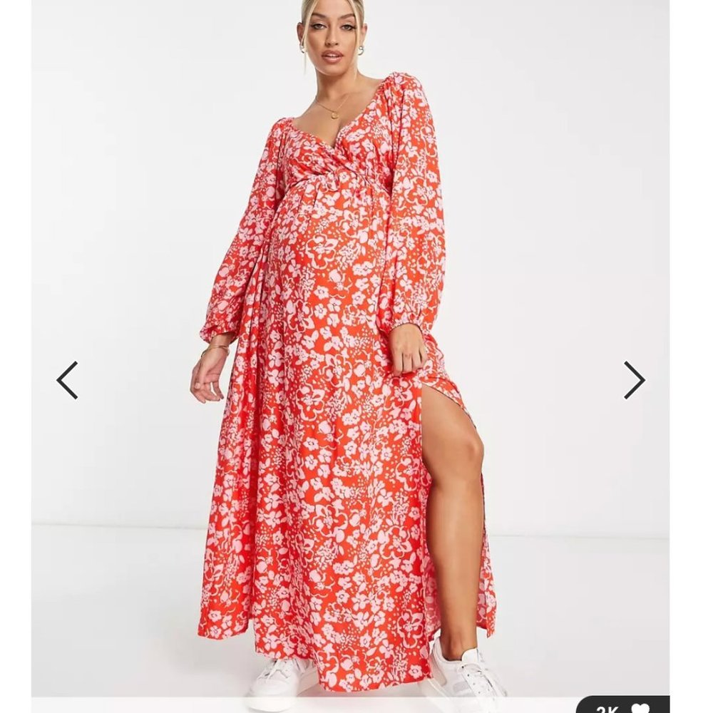 ASOS Maternity Red Floral Maxi Dress